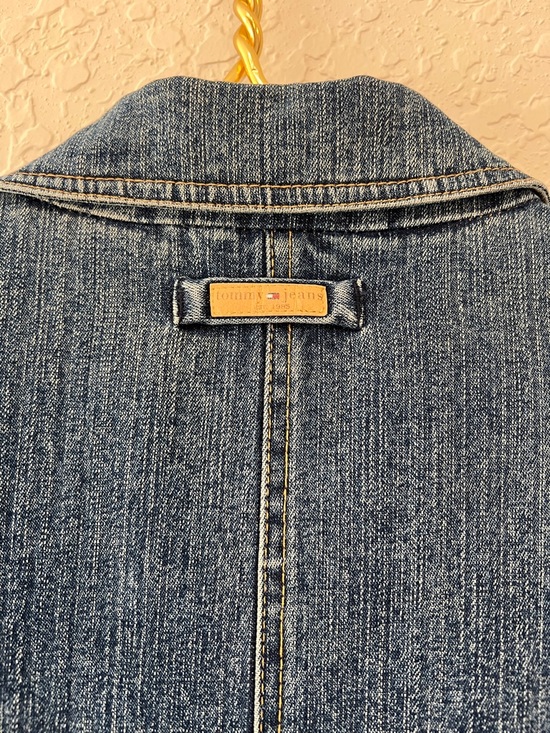 Tommy Hilfiger Y2K Stretch Denim Coat Floral Paisley Lined Long Jacket Size L - Picture 8 of 16